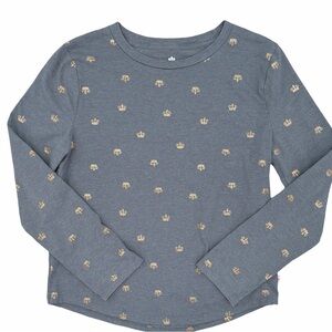 Juicy Couture Gray Metallic Crown Pattern Girls Long Sleeve Cotton Shirt Size XL